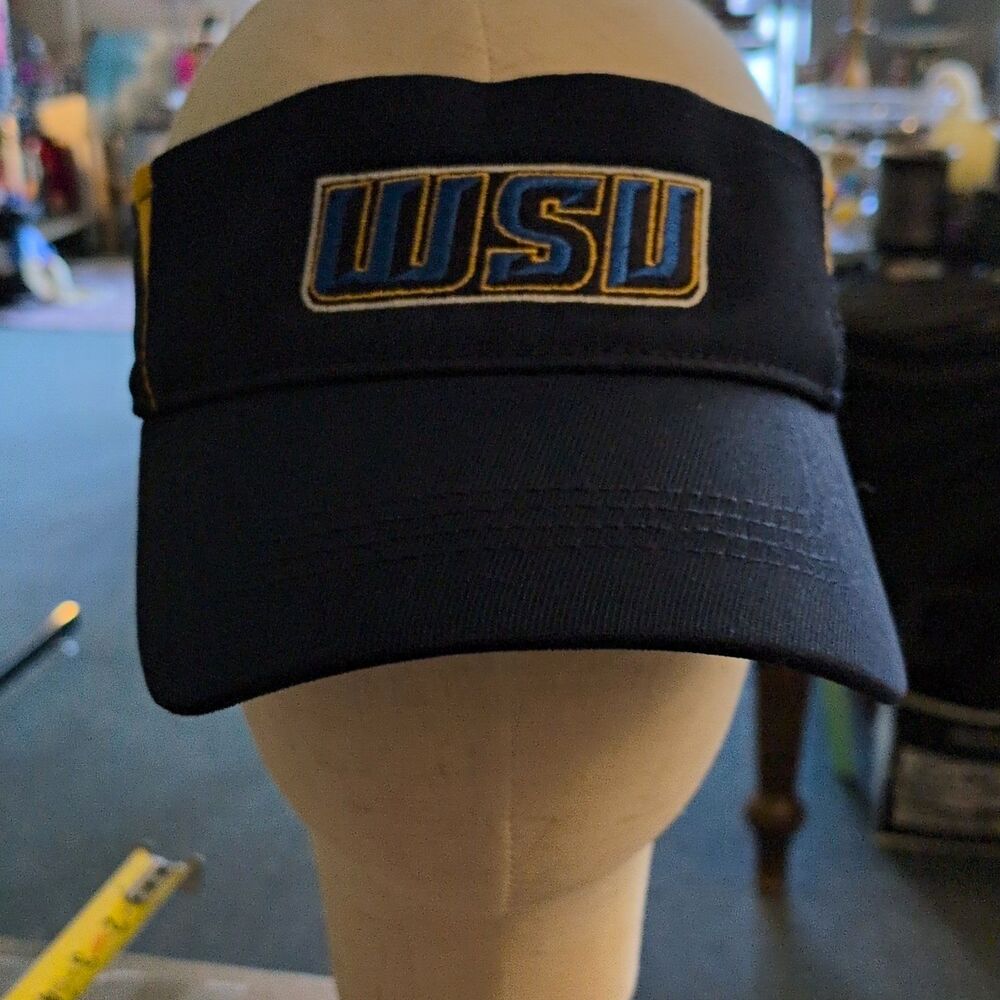 Sport-Tek Worcester State  Embroidered Adjustable Visor Navy/Yellow GUC Lancer
